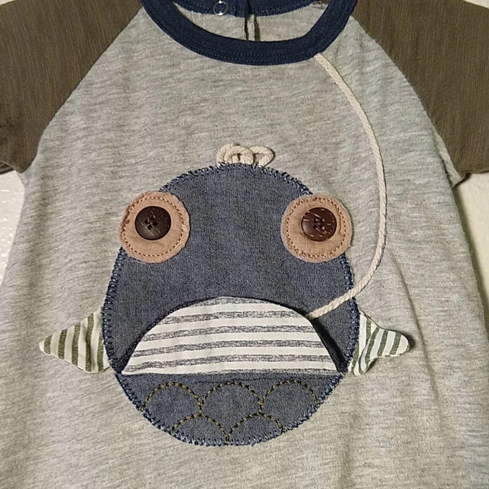 Mud-pie Fish Face Gone Fishing Onesie Cute Kid's Outfit 9-12m